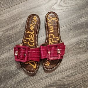 SAM EDELMAN Womens Pink and Gold Buckle Slip On Leather Slide Sandals 7.5